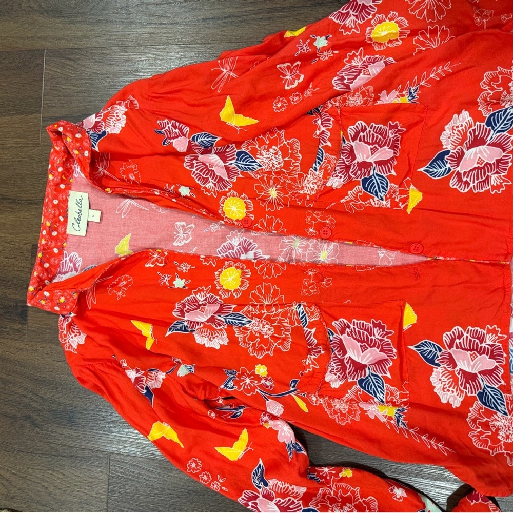 Cleobella Red Floral Pajama NWOT L butterfly boho rare printed set $148 casual - Picture 6 of 7